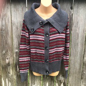 Eddie Bauer Fair Isle Cardigan Sweater Cowl Neck